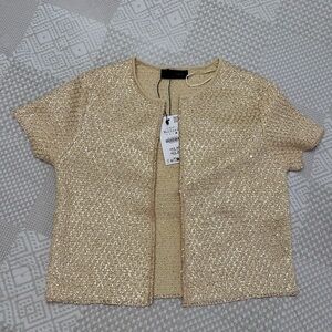 Zara Metallic Gold Short-Sleeve Open Cardigan size XL